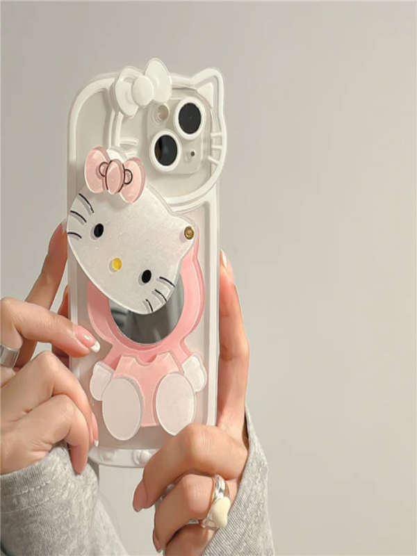 YQQ 化粧鏡付き携帯ケース スマホケース 携帯電話ケース ハローキティ Hello Kitty
