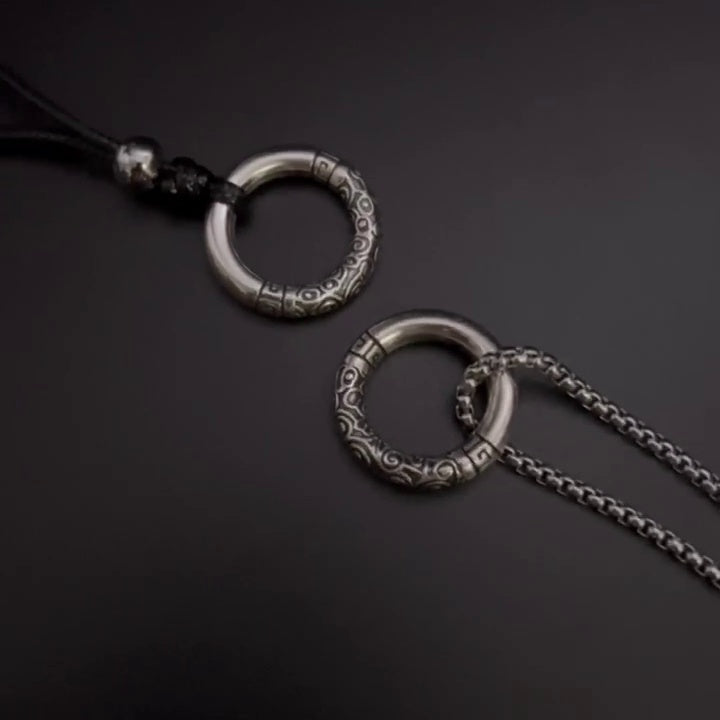 PM 復古祥雲円環革紐平安ボタンペンダントネックレス