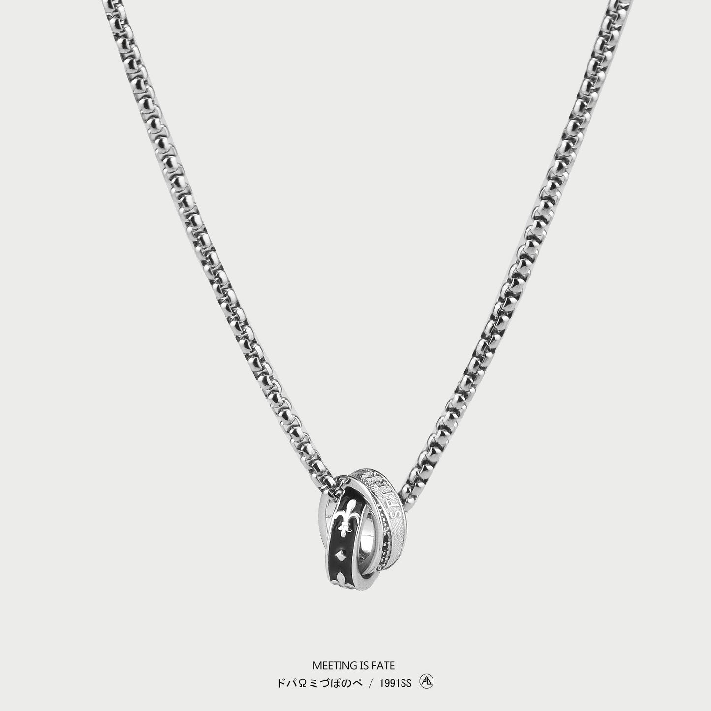 PM アルファベットダブルリングネックレス 高級感メンズレディーストレンド