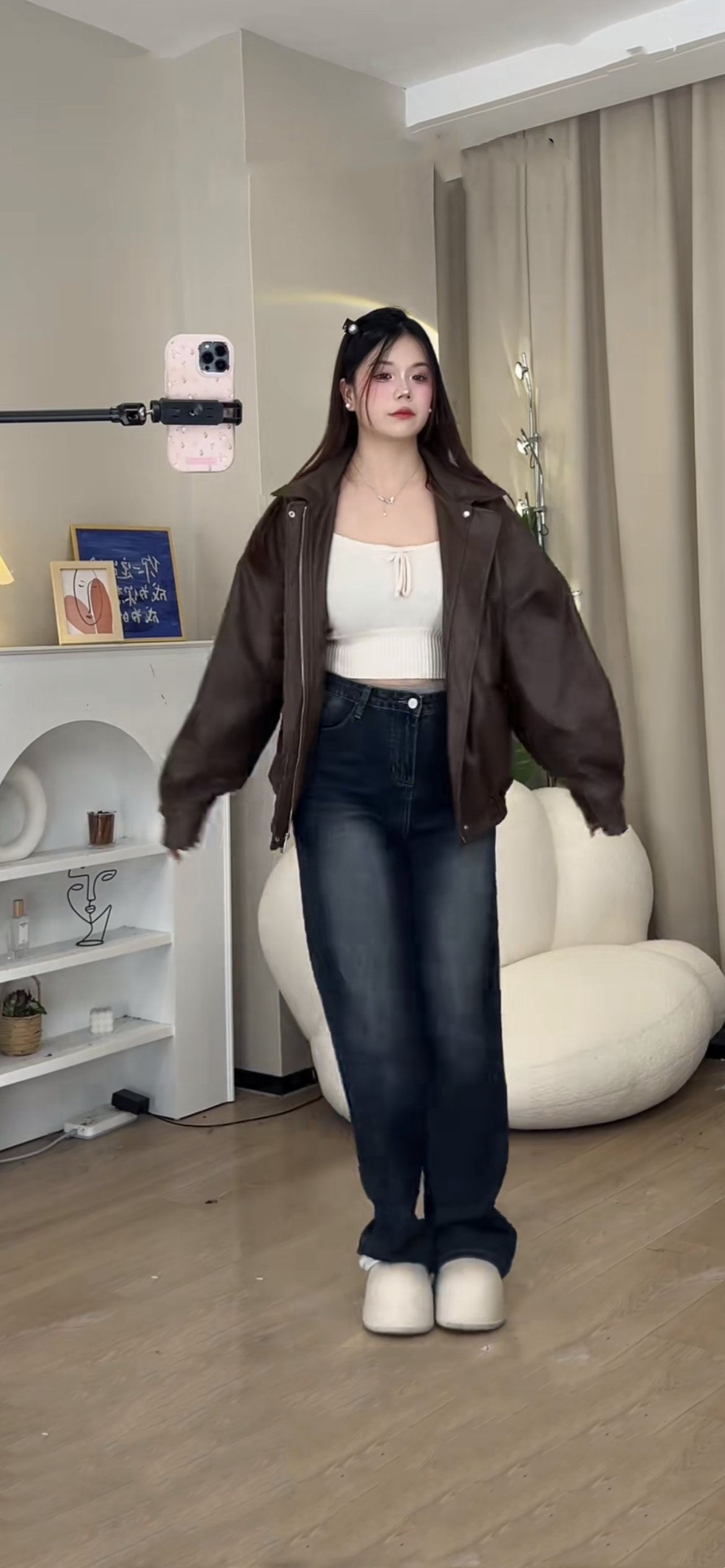 (XYW)ビレザージャケットとハイウエストデニムのセット