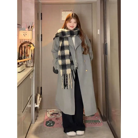 LF グレー 高級感 ダブルボタン ラシャコート 着痩せ