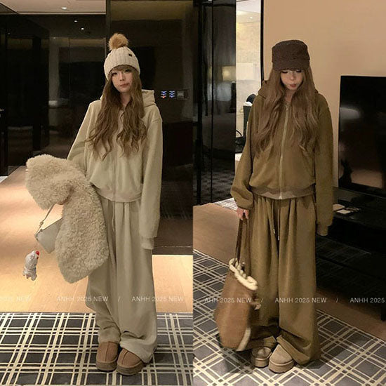 LF フード付きファスナーパーカー カーディガンコート ゆったり セット