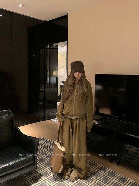 LF フード付きファスナーパーカー カーディガンコート ゆったり セット