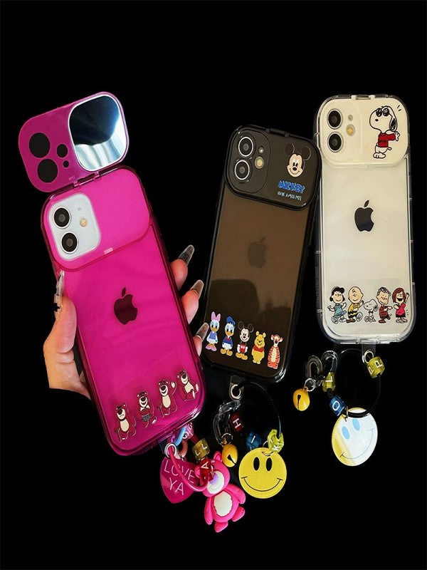可愛い キャラクター スマホケース 携帯電話ケース 化粧鏡 スタン
