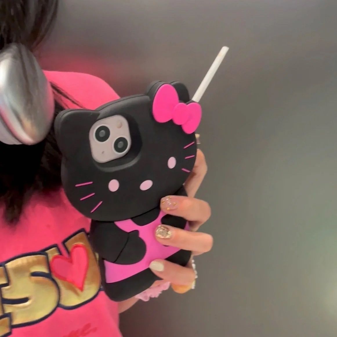 YQQ 立体 ハローキティ Hello Kitty シリコン携帯ケース スマートフォンケース ブラック/ブラウン