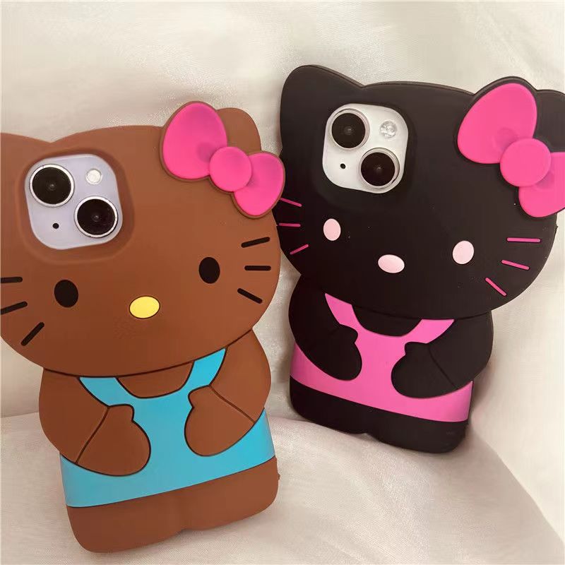 YQQ 立体 ハローキティ Hello Kitty シリコン携帯ケース スマートフォンケース ブラック/ブラウン