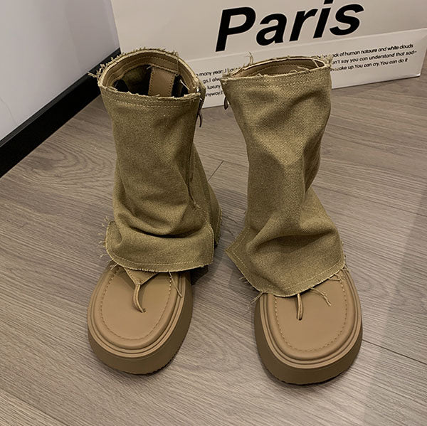 LF03 かっこかわいい デニム 厚底 サンダル ショートブーツ パンツブーツ