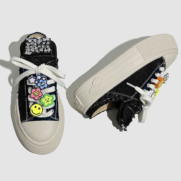 LF02 厚底 ミュールスニーカー カジュアル ラウンドトゥ レースアップ スリッポン キャンバス