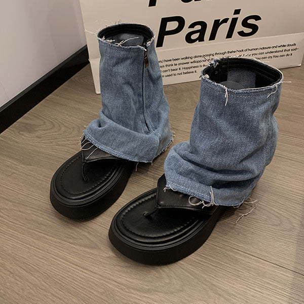 LF03 かっこかわいい デニム 厚底 サンダル ショートブーツ パンツブーツ