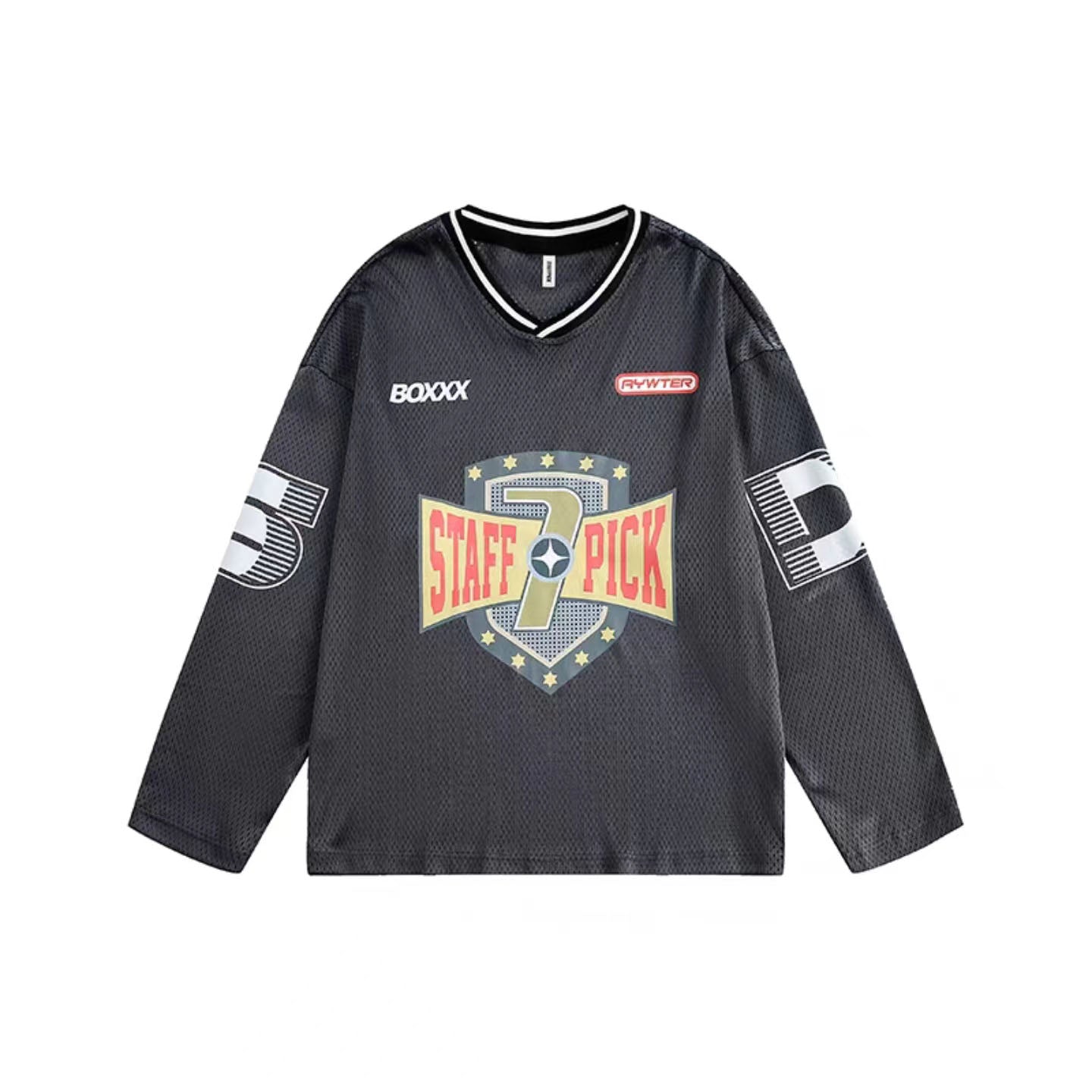 LF04 アメリカ薄手 早秋トップス ゆったり Vネック メッシュ通気 長袖スポーツTシャツ
