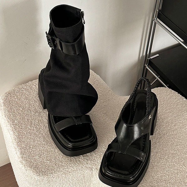 LF 厚底 サンダル ショートブーツ パンツブーツ 二通りの履き方の靴 かっこかわいい