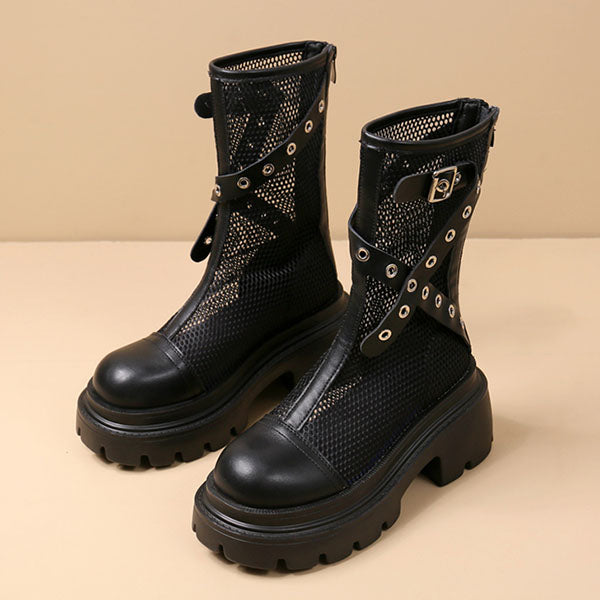 LF02 夏 マーチンブーツ 通気性 ホローメッシュ ベルト かっこかわいい 靴