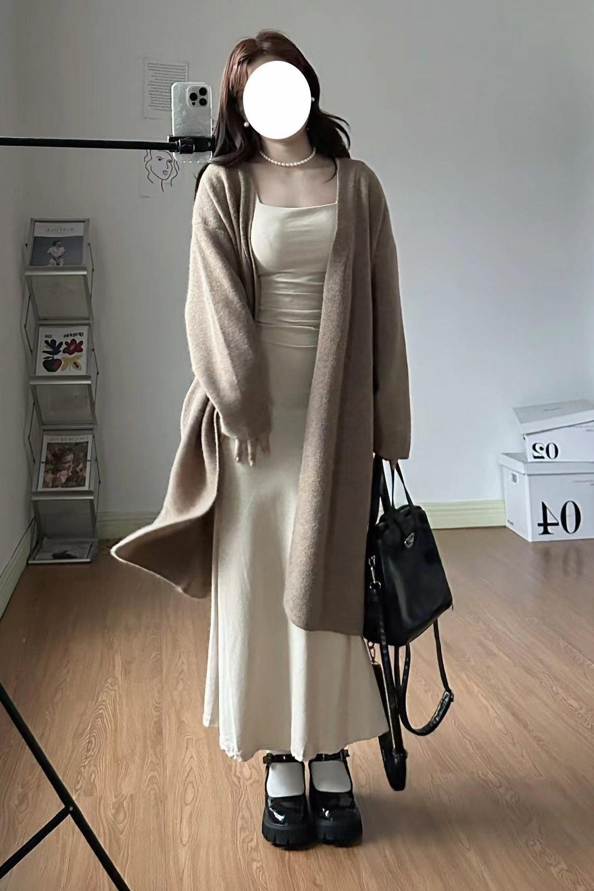 【予約】XYW 秋新作 カーキ ロングニットカーディガン エレガント 優しそうで上品