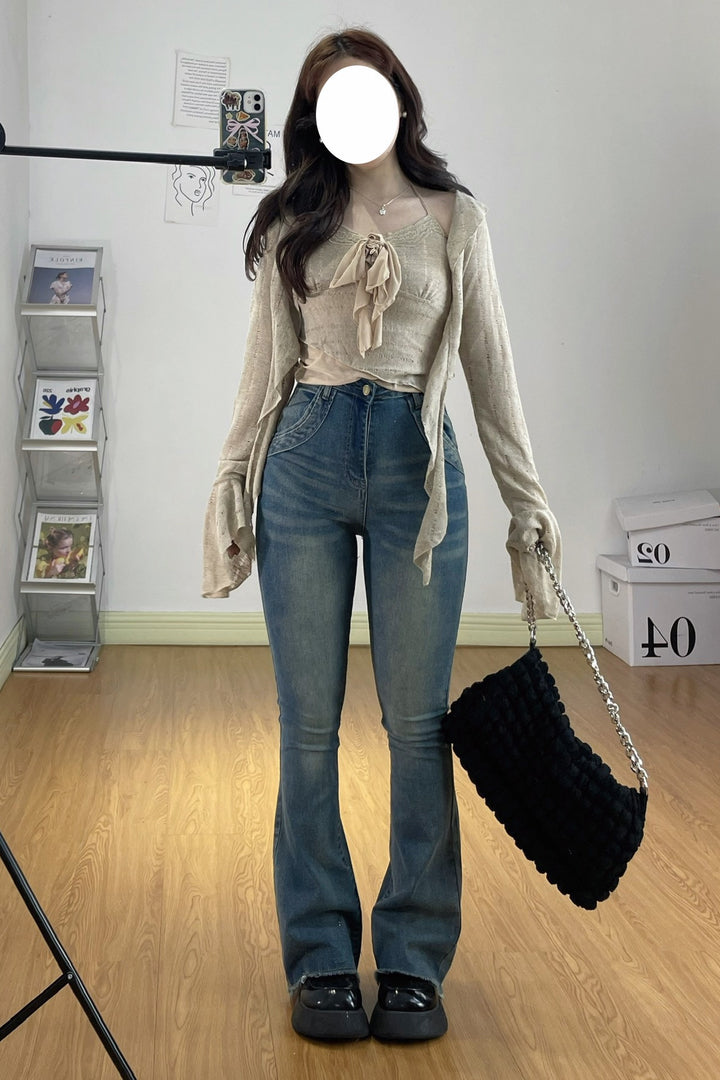 【予約】XYW ハイウエスト ビンテージブルージーンズ スキニーパンツ ガチョウパンツ 着やせ