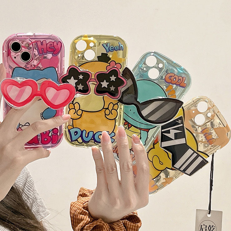 YQQ サングラス ポケットモンスター スマホケース 携帯電話ケース 粘着式スマホホルダー付き