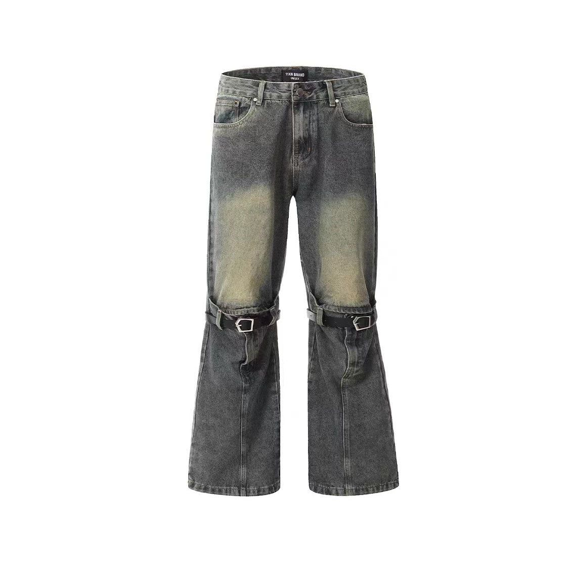 LF04 かっこいい ダメージジーンズ フレアパンツ ひざオープンデザイン オシャレ