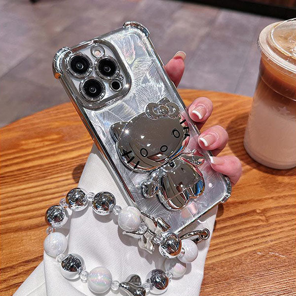 LF シルバー Hello Kitty 携帯電話ホルダー&隠し鏡 スマホケース 携帯電話ケース ハローキティ