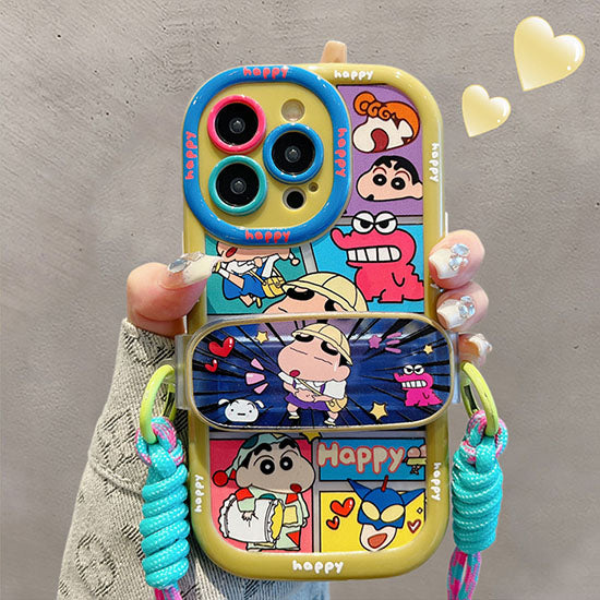 LF 可愛い キャラクター スマホケース 携帯電話ケース クランプ式ストラップ スマホショルダー