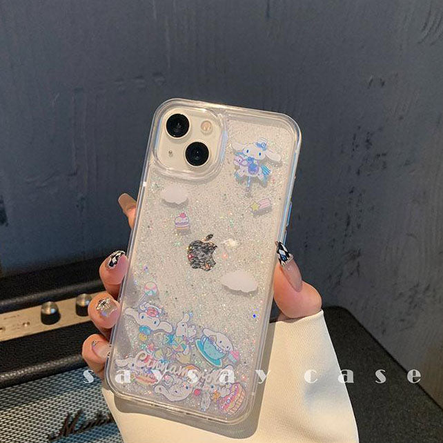 LF ポチャッコ&シナモロール キラキラ流れるグリッターケース スマホケース 携帯電話ケース