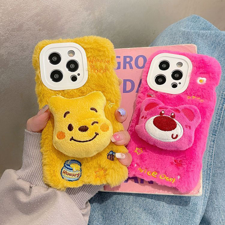 LF モコモコ プーさん&ロッツォ 携帯ケース スマホケース 携帯電話ケース スマホホルダー付き