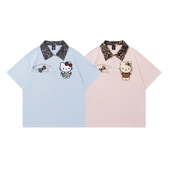 LF04 夏新作 Kitty ヒョウ柄ポロカラー Tシャツ ゆったり かっこかわいい