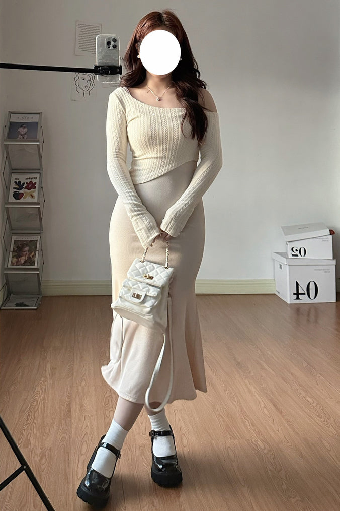 【予約】XYW 長袖 ニット トップス + キャミワンピース マーメイドワンピース セット フェミニン