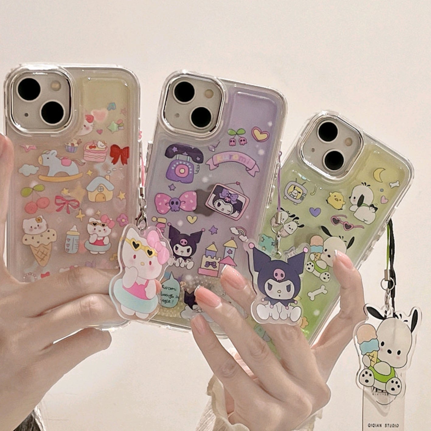 YQQ 可愛いサンリオ 流れるパール スマホケース 携帯電話ケース