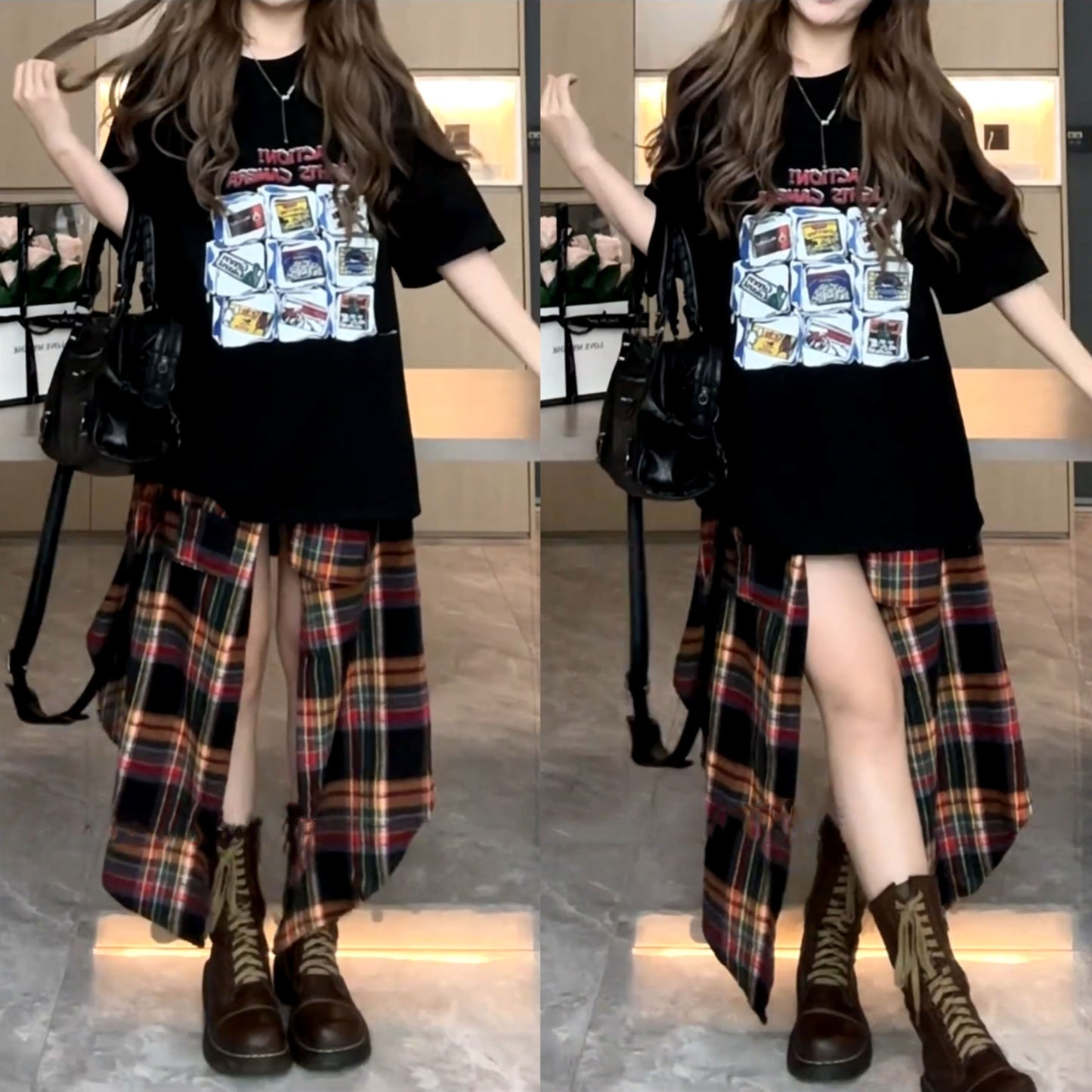 LF アイス 氷柄 プリント 半袖 Tシャツ ブラック かっこかわいい Anne