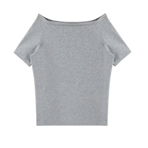 LF ゆったり カジュアル 斜め肩Tシャツ オフショルダー 着痩せ トップス Anne
