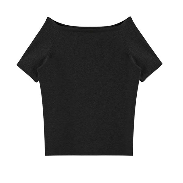 LF ゆったり カジュアル 斜め肩Tシャツ オフショルダー 着痩せ トップス Anne
