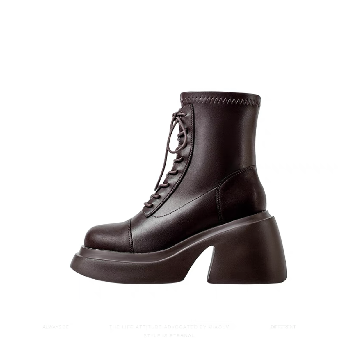 【予約】LF02 厚底 マーチンブーツ レースアップショートブーツ レトロ -- ブラック/ブラウン