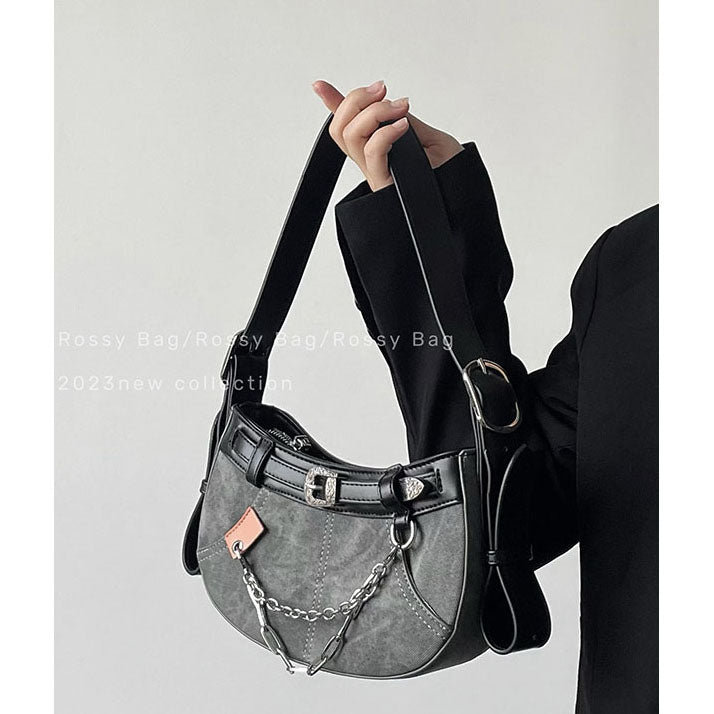 LF 切替デニムバッグ チェーン ハンドルバッグ 肩掛け・斜め掛け かっこかわいい