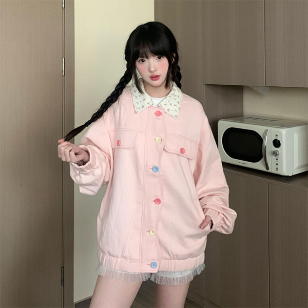 LF04 春秋 カラーデニムジャケット ピンク かわいい カジュアルオシャレ
