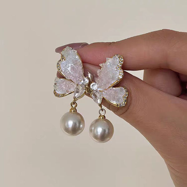 LF キラキラ 蝶 クリスタルチョウ パール ピアス 可愛い