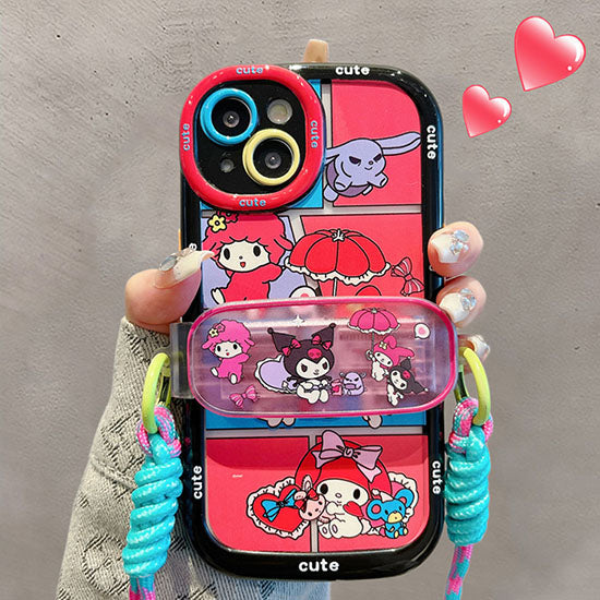 LF 可愛い キャラクター スマホケース 携帯電話ケース クランプ式ストラップ スマホショルダー