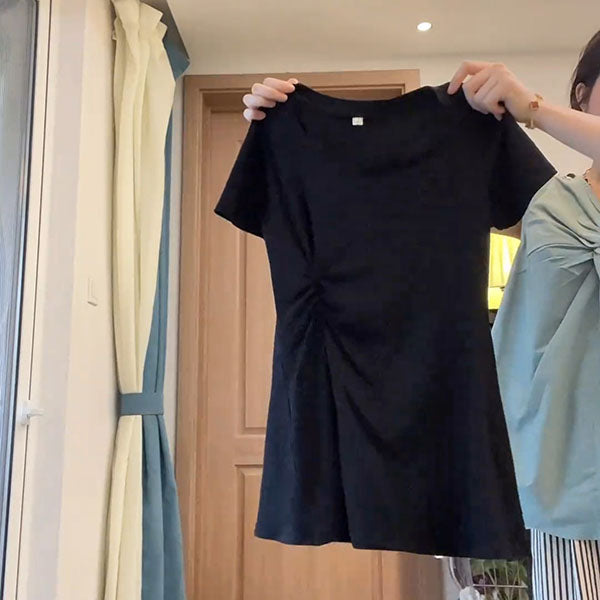 LF ハイAライン トップス Tシャツ ギャザーウエストシェイプ 着やせ