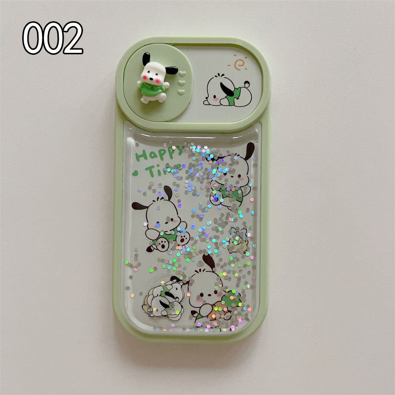 LF キラキラ流れるグリッターケース ポチャッコ スマホケース プッシュプルウィンドウ カメラ保護 携帯電話ケース