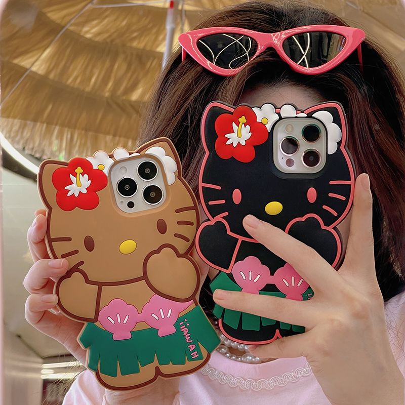 YQQ ビキニ ハローキティ Hello Kitty シリコン携帯ケース スマートフォンケース ブラック/ブラウン