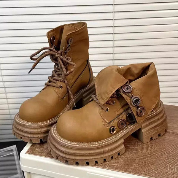 LF03 厚底マーチンブーツ 折り返し 二通りの履き方の靴 レトロ かっこかわいい