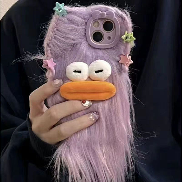 LF モコモコ 携帯ケース 長毛 大口怪獣 スマホケース 携帯電話ケース コーム+バレッタ付
