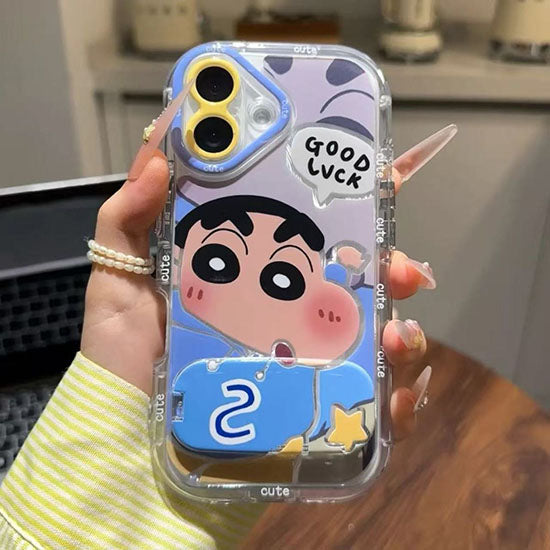 LF 化粧鏡付きスマホケース かわいい 携帯電話ケース 粘着式スマホホルダー付き