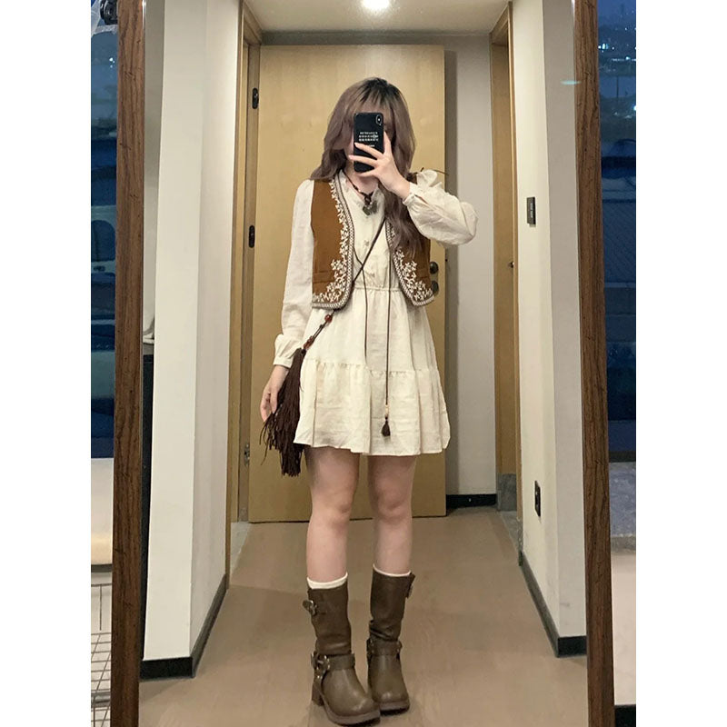 LF ボヘミアンスタイル セット ワンピース + ベスト 着痩せ オシャレ Anne