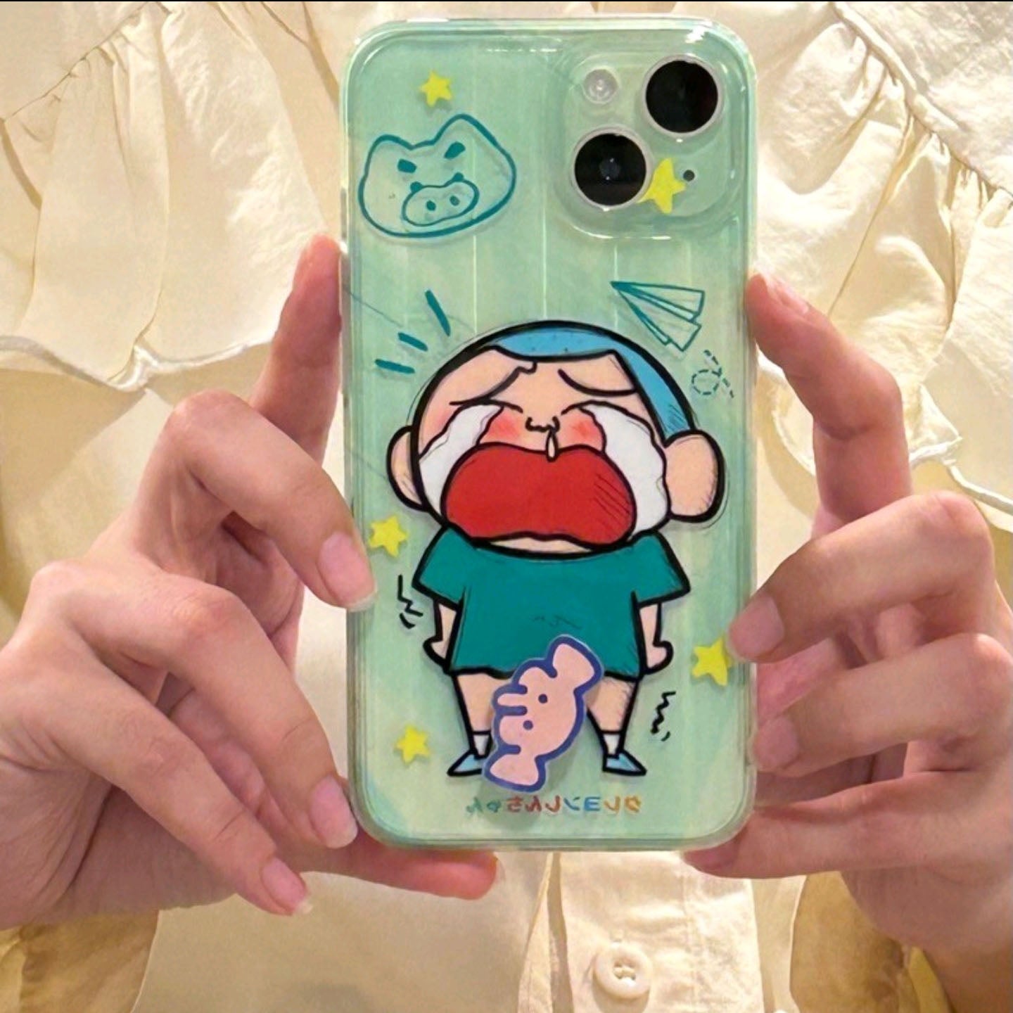 YQQ 回転 可愛いかすかべ防衛隊 スマホケース 面白い 携帯電話ケース