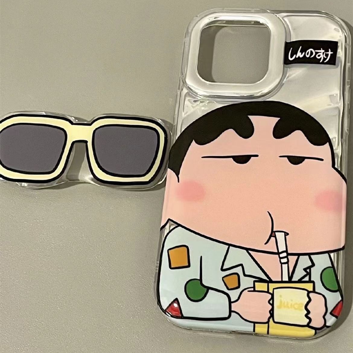 LF サングラス しんちゃん スマホケース 携帯電話ケース 粘着式スマホホルダー付き