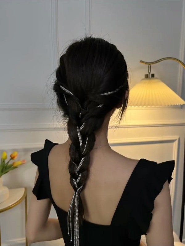 XYW フラッシュドリル チェーンヘアクリップ タッセル ヘアクリップ ヘアアクセサリー 髪飾り
