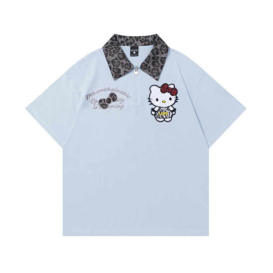 LF04 夏新作 Kitty ヒョウ柄ポロカラー Tシャツ ゆったり かっこかわいい