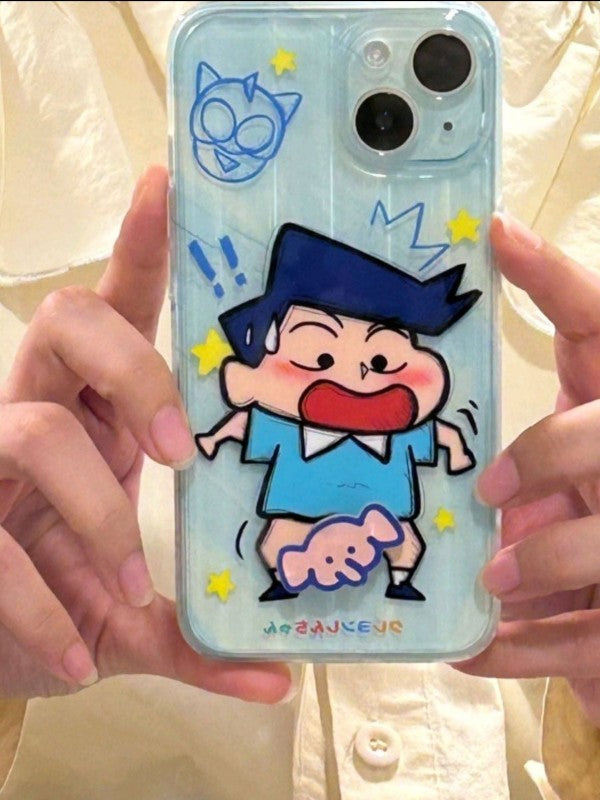 YQQ 回転 可愛いかすかべ防衛隊 スマホケース 面白い 携帯電話ケース