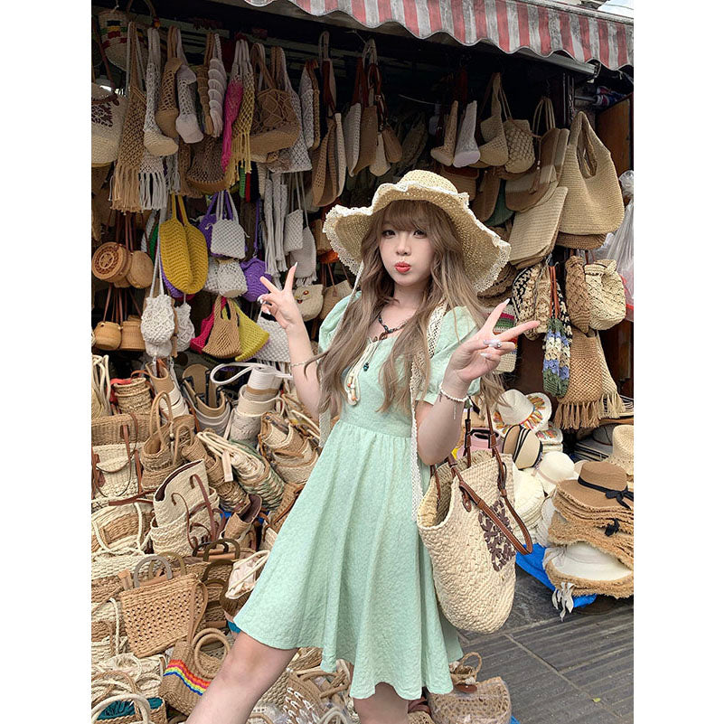 LF01 フレンチワンピース パフスリーブ かわいい やさしい 着やせ Anne