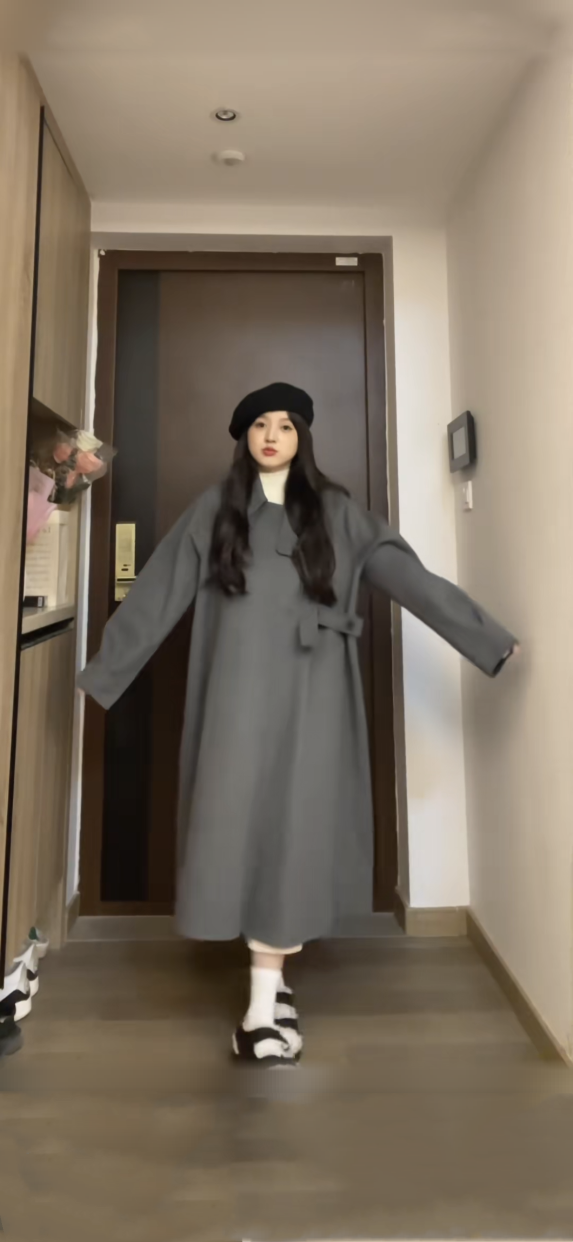 (XYW)火山灰コートコートヴィンテージロングリバーシブルウールコート