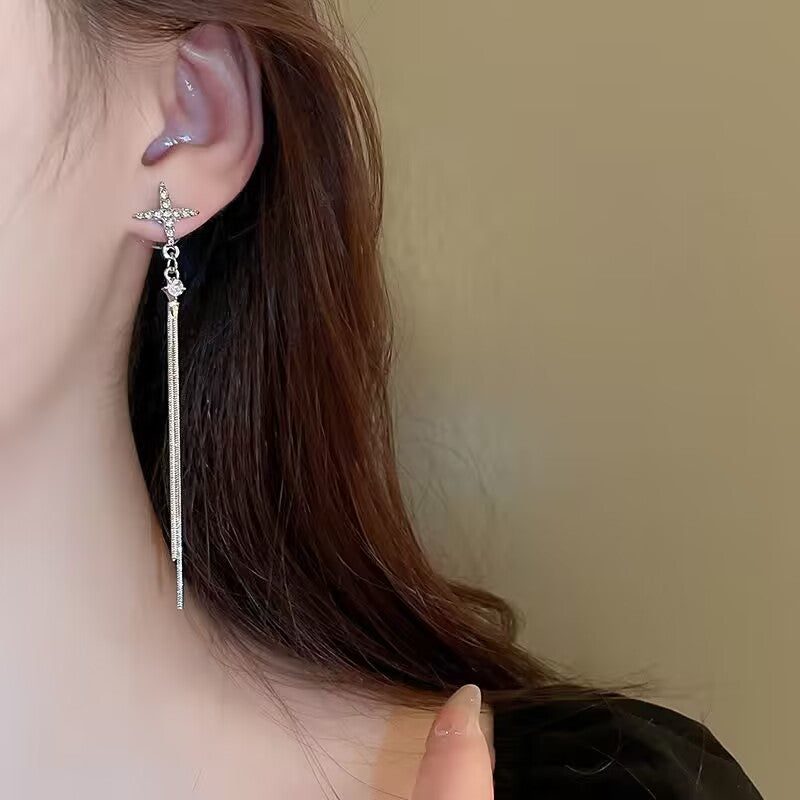 YQQ キラキラ スター 非対称タッセルピアス